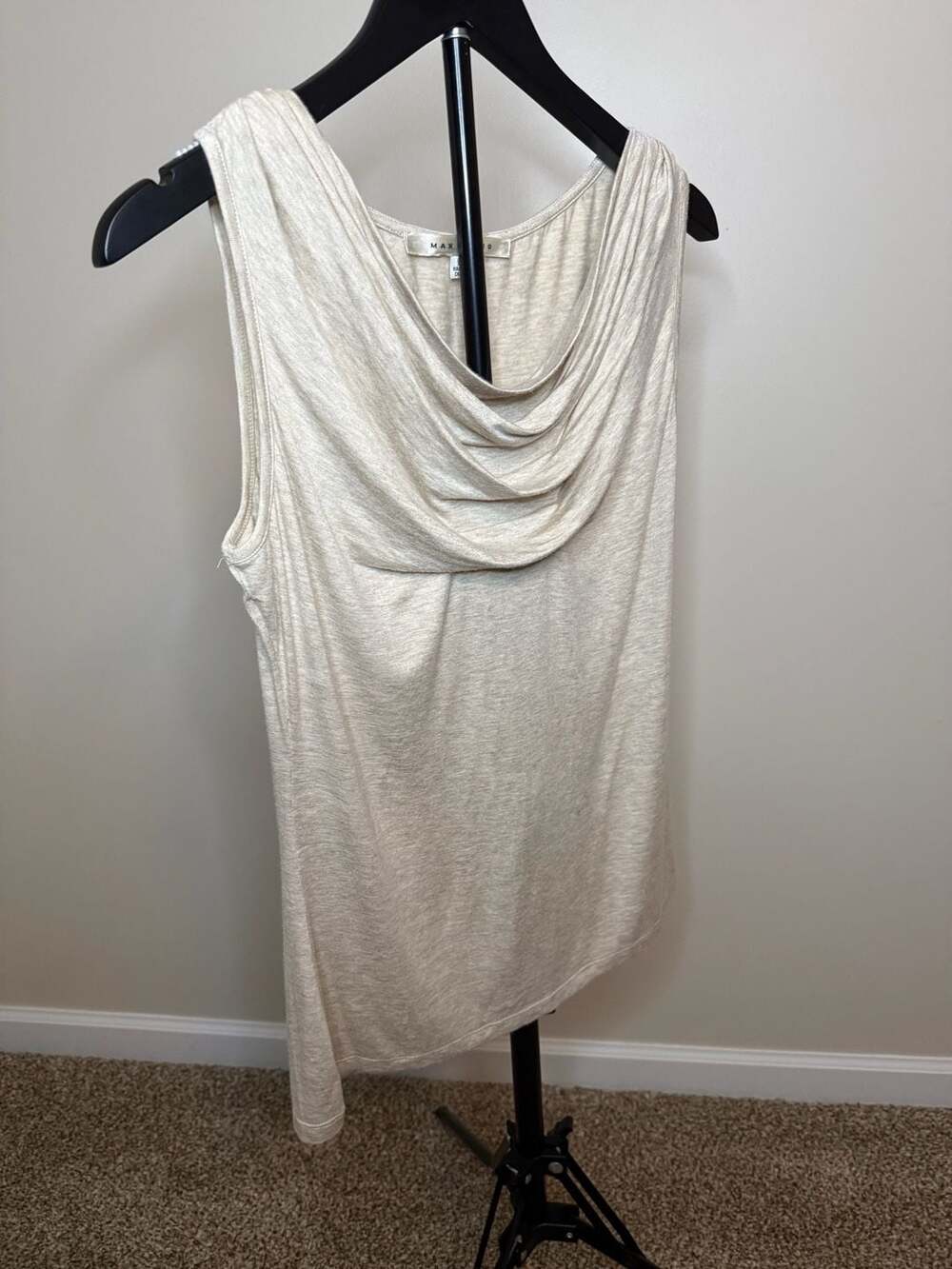Max Studio Heathered Beige Cowl Neck Sleeveless Top Size M - Picture 5 of 7